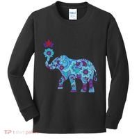 Henna Styled Elephant Lotus Flower Save The Elephants Kids Long Sleeve Shirt thumb 0