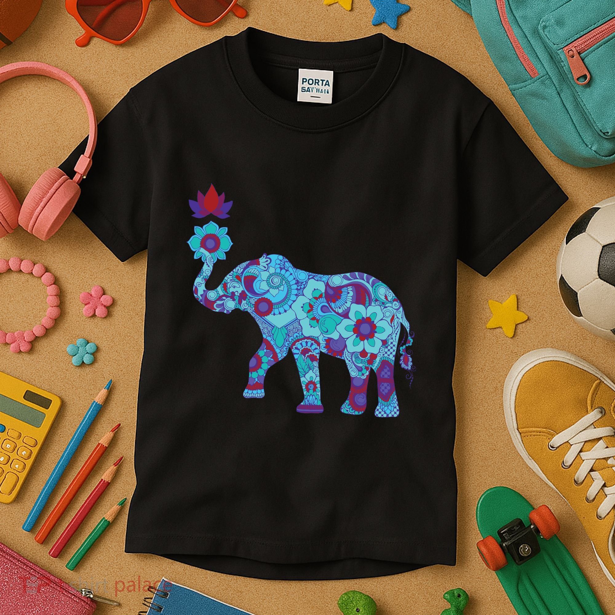 Henna Styled Elephant Lotus Flower Save The Elephants Kids T-Shirt