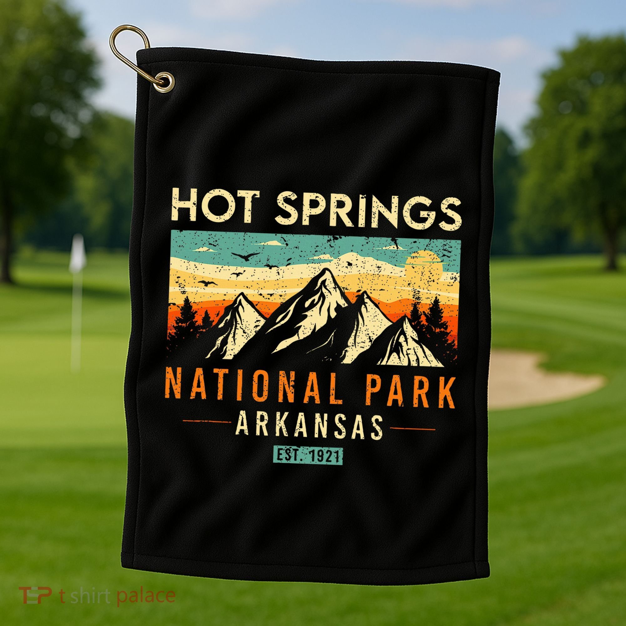 Hot Springs Est. 1921 Retro Arkansas National Park Golf Towel