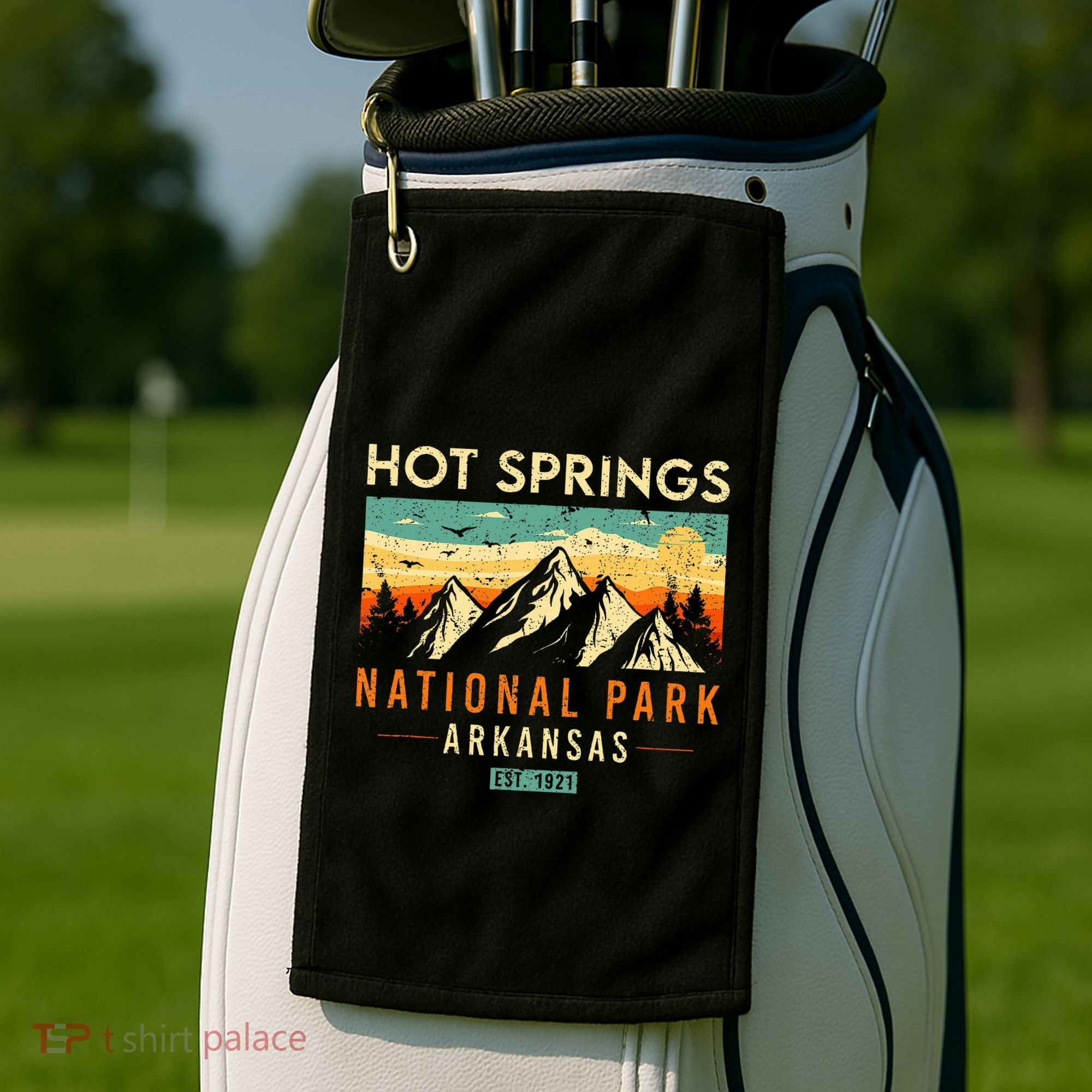 Hot Springs Est. 1921 Retro Arkansas National Park Golf Towel