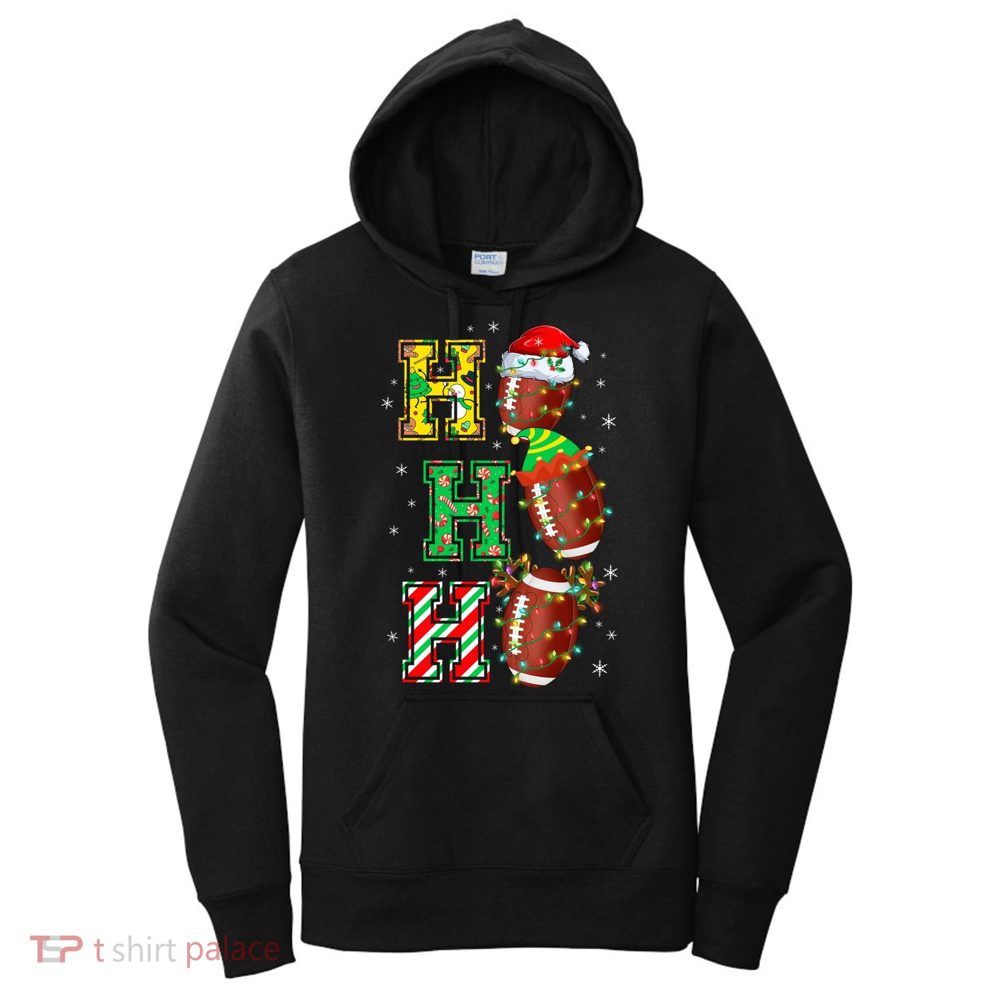 Hohoho Santa Elf Reindeer Football Balls And Christmas Lights Meaningful Gift Women's Hoodie
