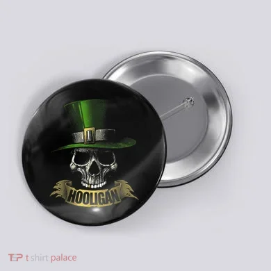 HOOLIGAN Skull Funny Irish Button