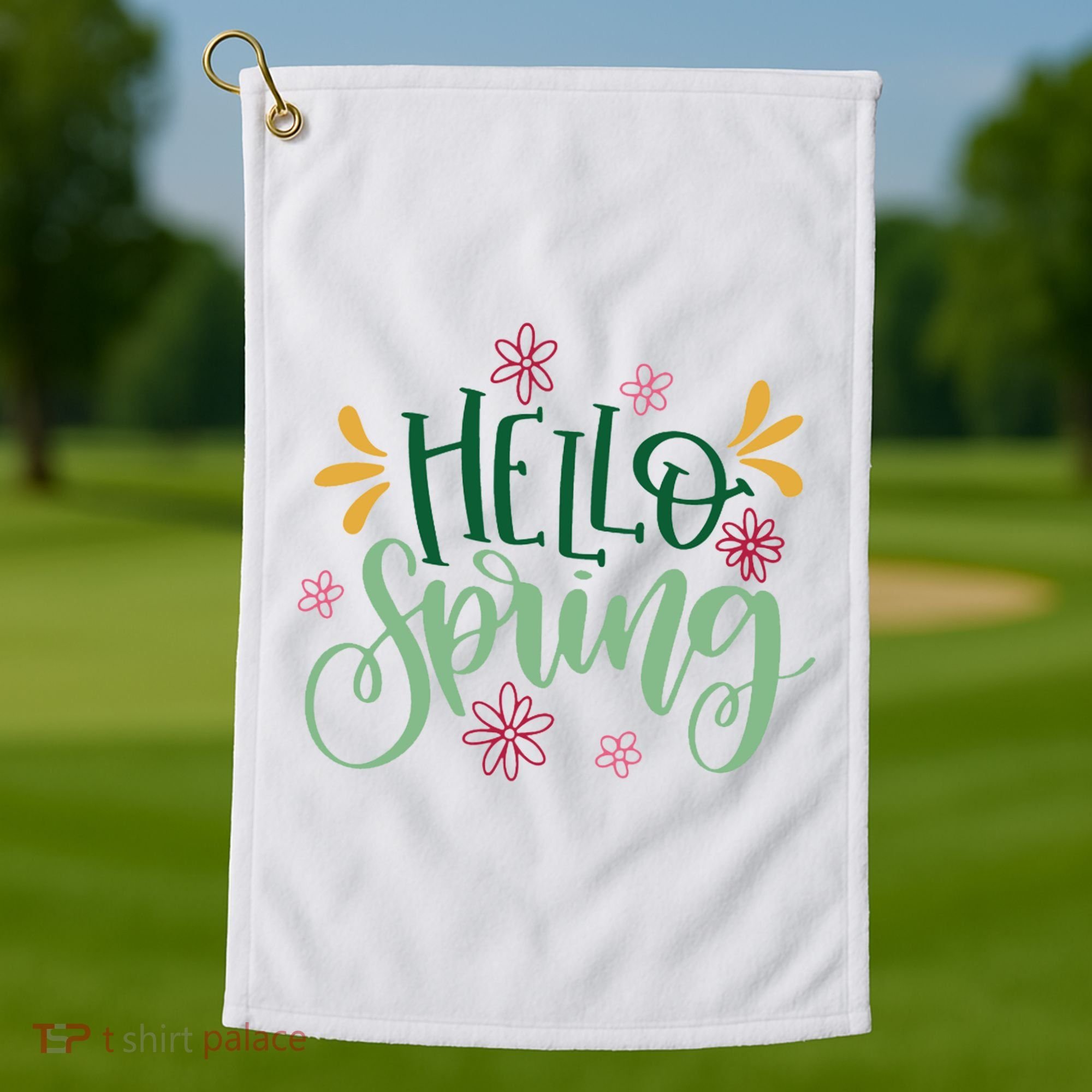 Hello Spring Flowers Golf Towel