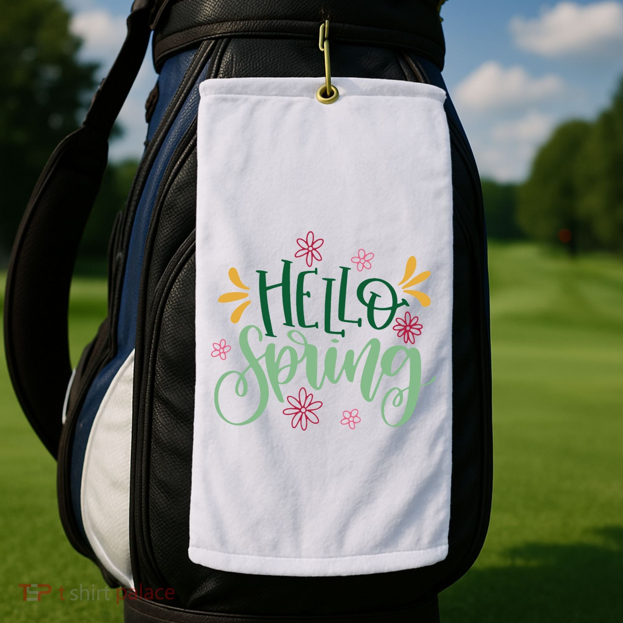 Hello Spring Flowers Golf Towel