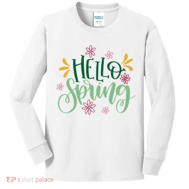Hello Spring Flowers Kids Long Sleeve Shirt