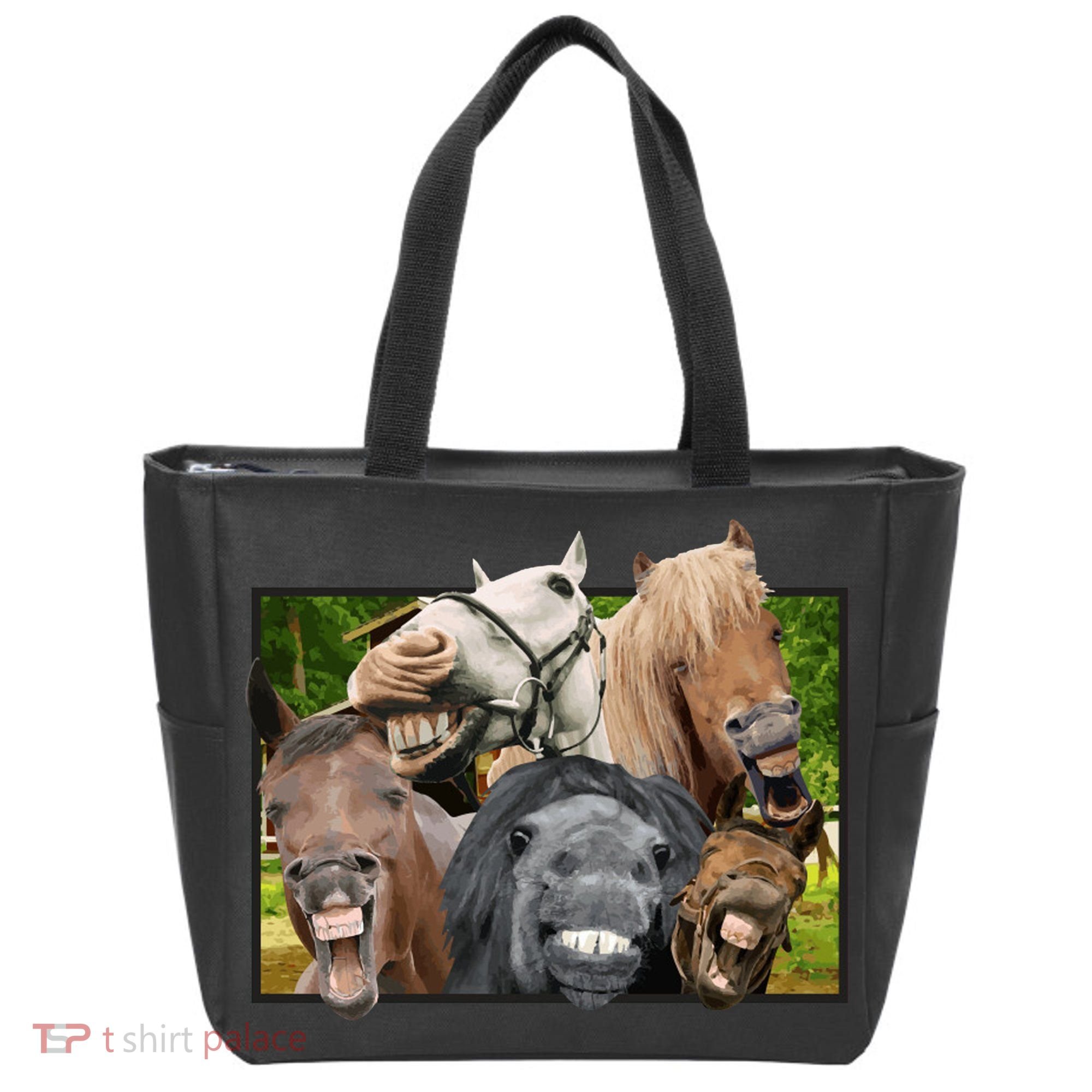 Horses Selfie Funny Tote Bag
