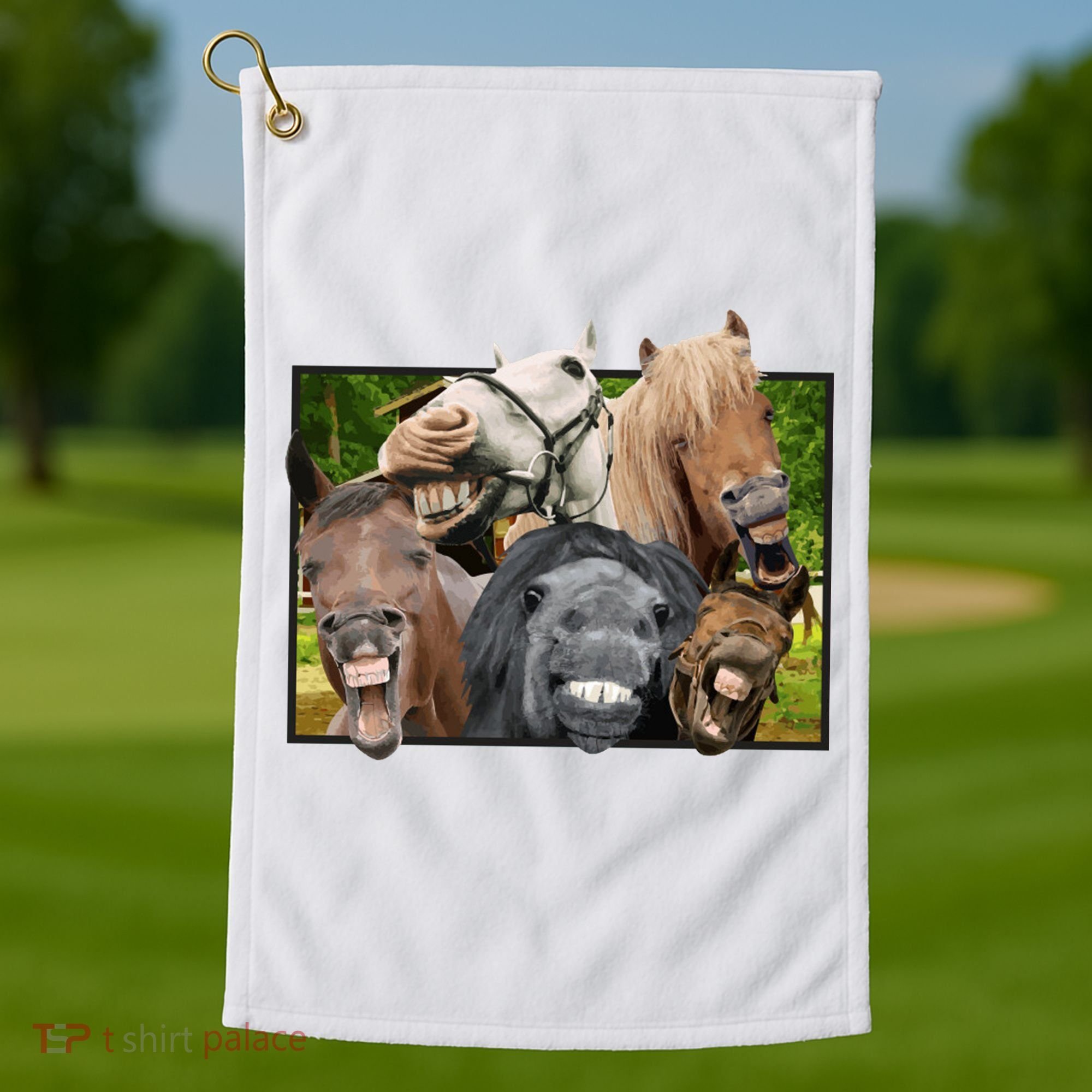 Horses Selfie Funny Golf Towel