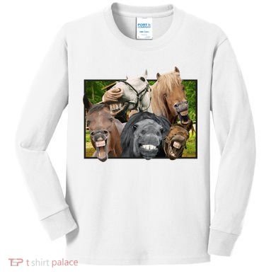Horses Selfie Funny Kids Long Sleeve Shirt