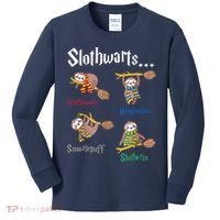 Harry Slothwarts Funny Birthday Gift Sloth Kids Long Sleeve Shirt thumb 0