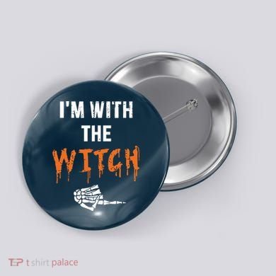 Halloween Shirt For Husbands I'm With The Witch She Be Crazy Button
