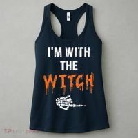 Halloween Shirt For Husbands I'm With The Witch She Be Crazy Women's Tank Top thumb 3