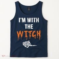 Halloween Shirt For Husbands I'm With The Witch She Be Crazy Tank Top thumb 2