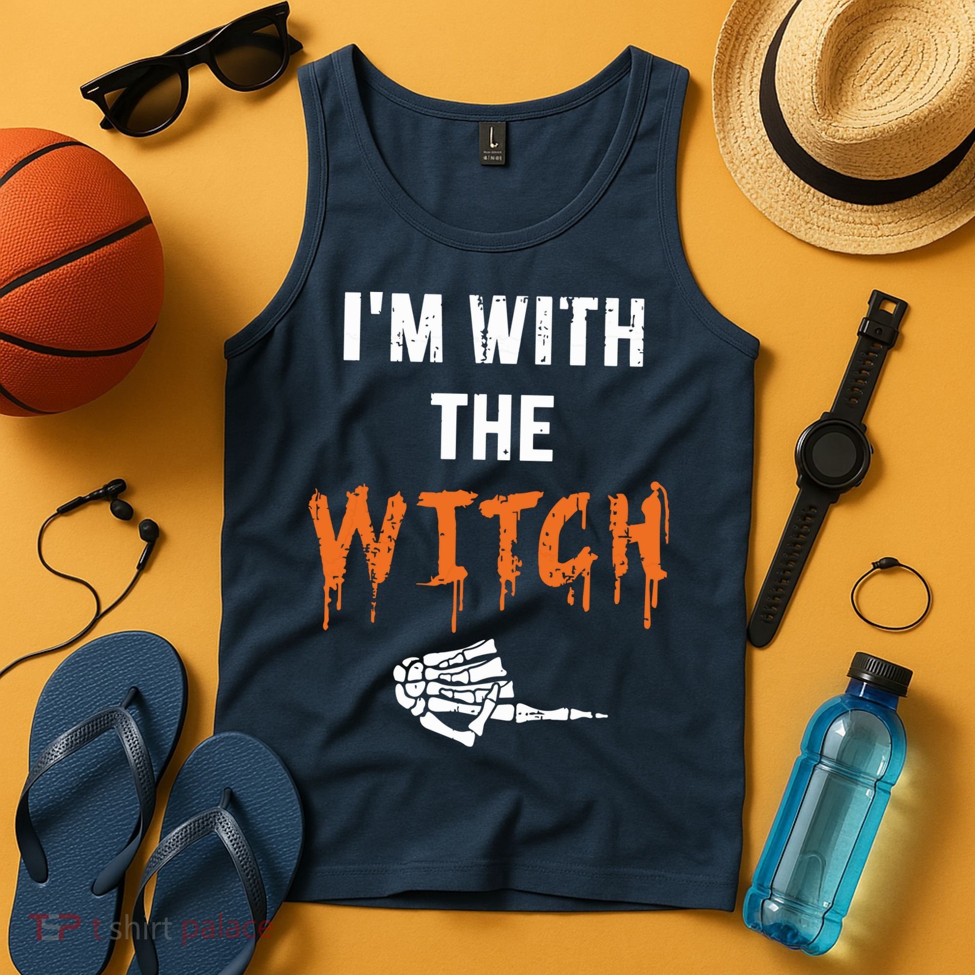 Halloween Shirt For Husbands I'm With The Witch She Be Crazy Tank Top