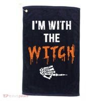Halloween Shirt For Husbands I'm With The Witch She Be Crazy Golf Towel thumb 0