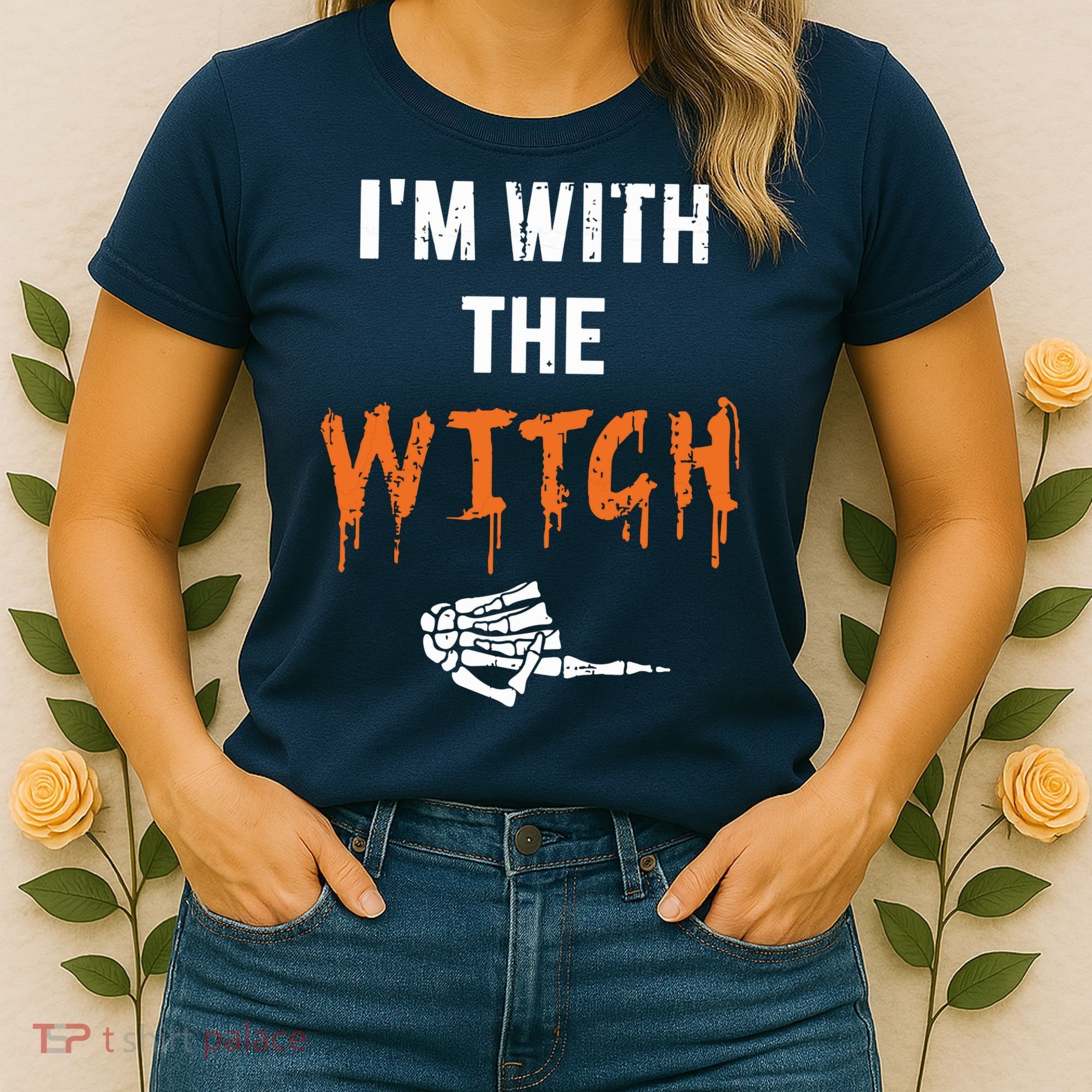 Halloween Shirt For Husbands I'm With The Witch She Be Crazy Women's T-Shirt