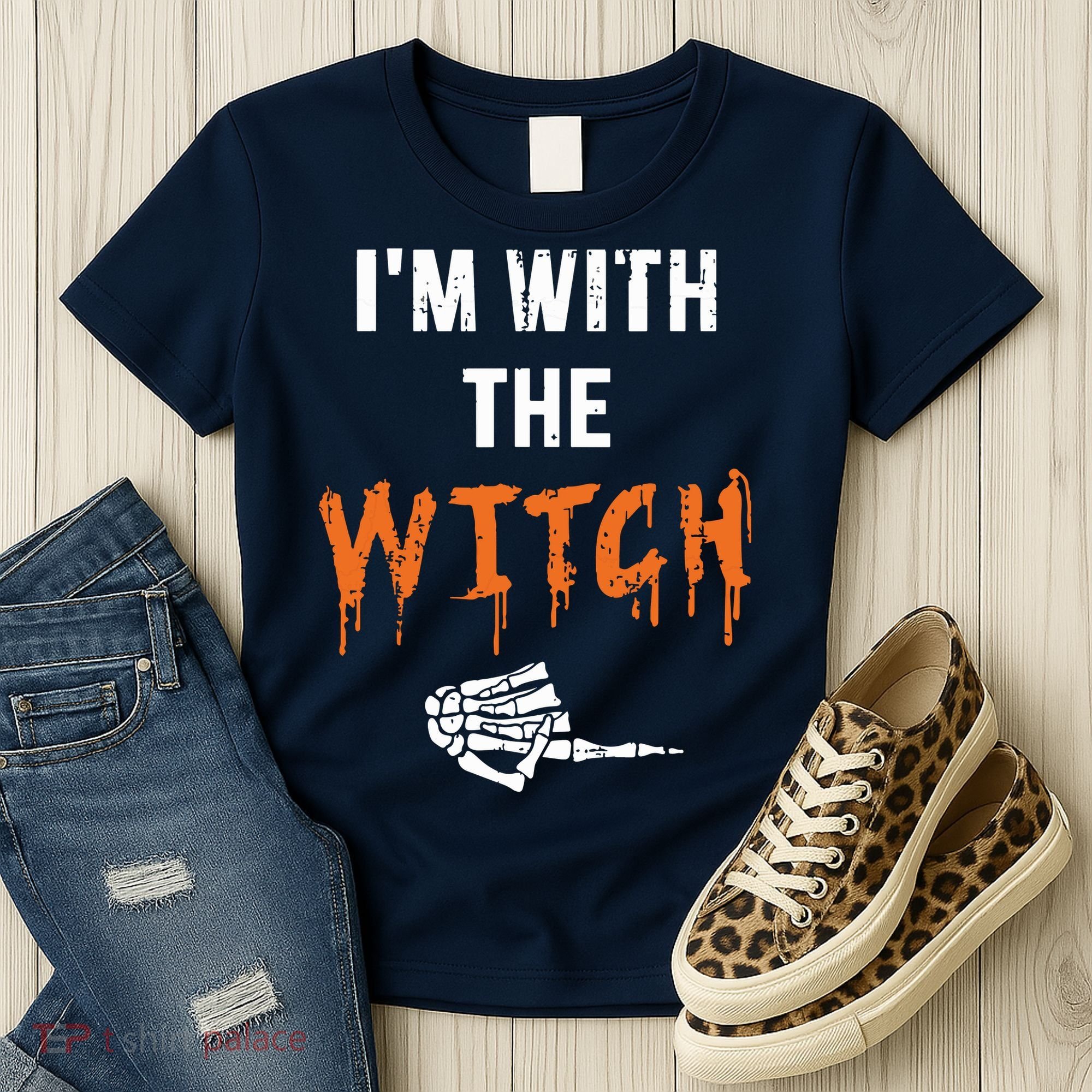 Halloween Shirt For Husbands I'm With The Witch She Be Crazy Women's T-Shirt