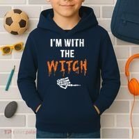 Halloween Shirt For Husbands I'm With The Witch She Be Crazy Kids Hoodie thumb 2