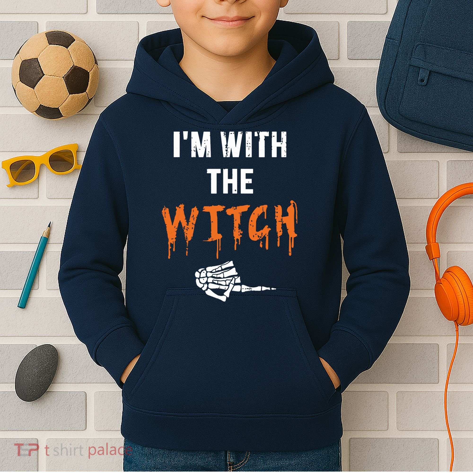 Halloween Shirt For Husbands I'm With The Witch She Be Crazy Kids Hoodie