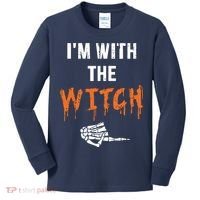 Halloween Shirt For Husbands I'm With The Witch She Be Crazy Kids Long Sleeve Shirt thumb 0