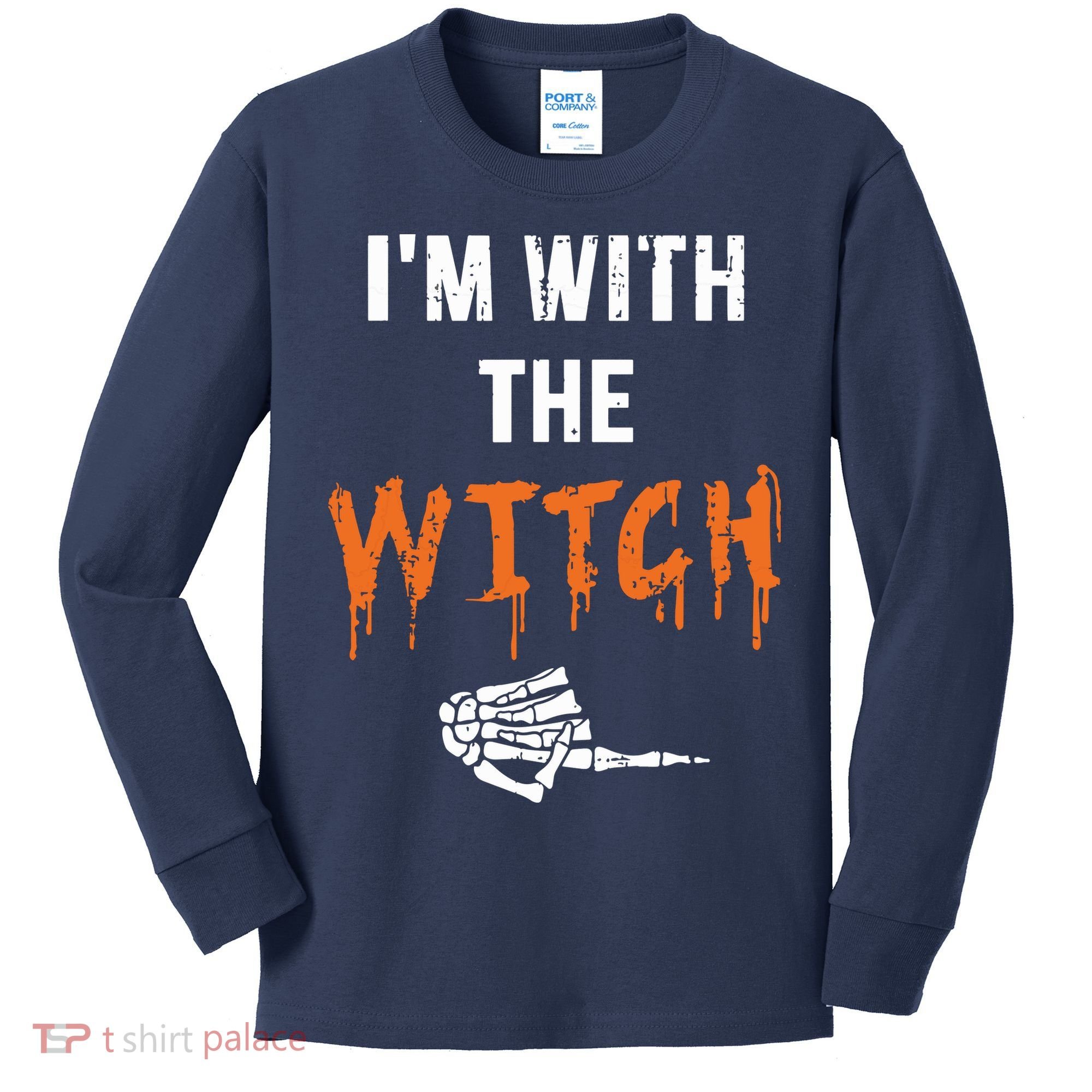Halloween Shirt For Husbands I'm With The Witch She Be Crazy Kids Long Sleeve Shirt