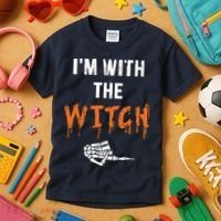 Halloween Shirt For Husbands I'm With The Witch She Be Crazy Kids T-Shirt thumb 3