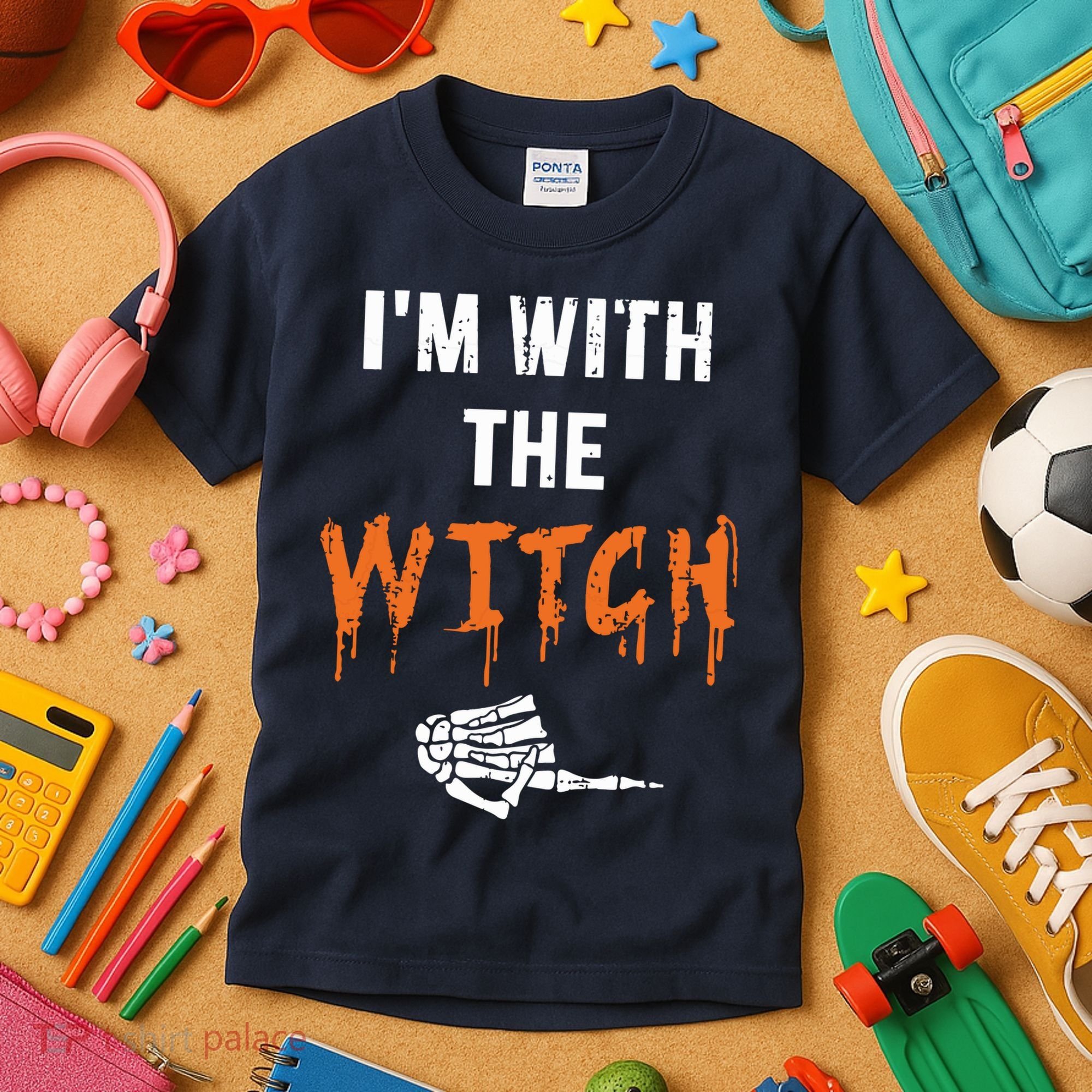 Halloween Shirt For Husbands I'm With The Witch She Be Crazy Kids T-Shirt