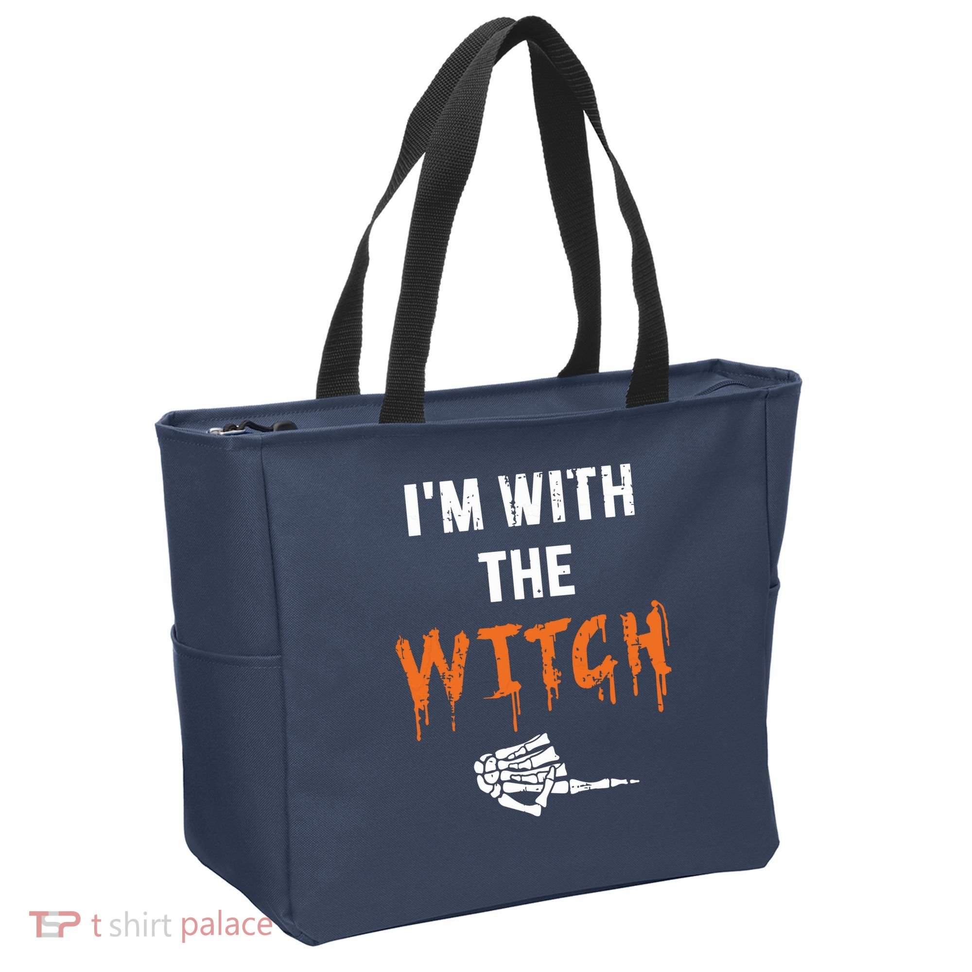 Halloween Shirt For Husbands I'm With The Witch She Be Crazy Tote Bag