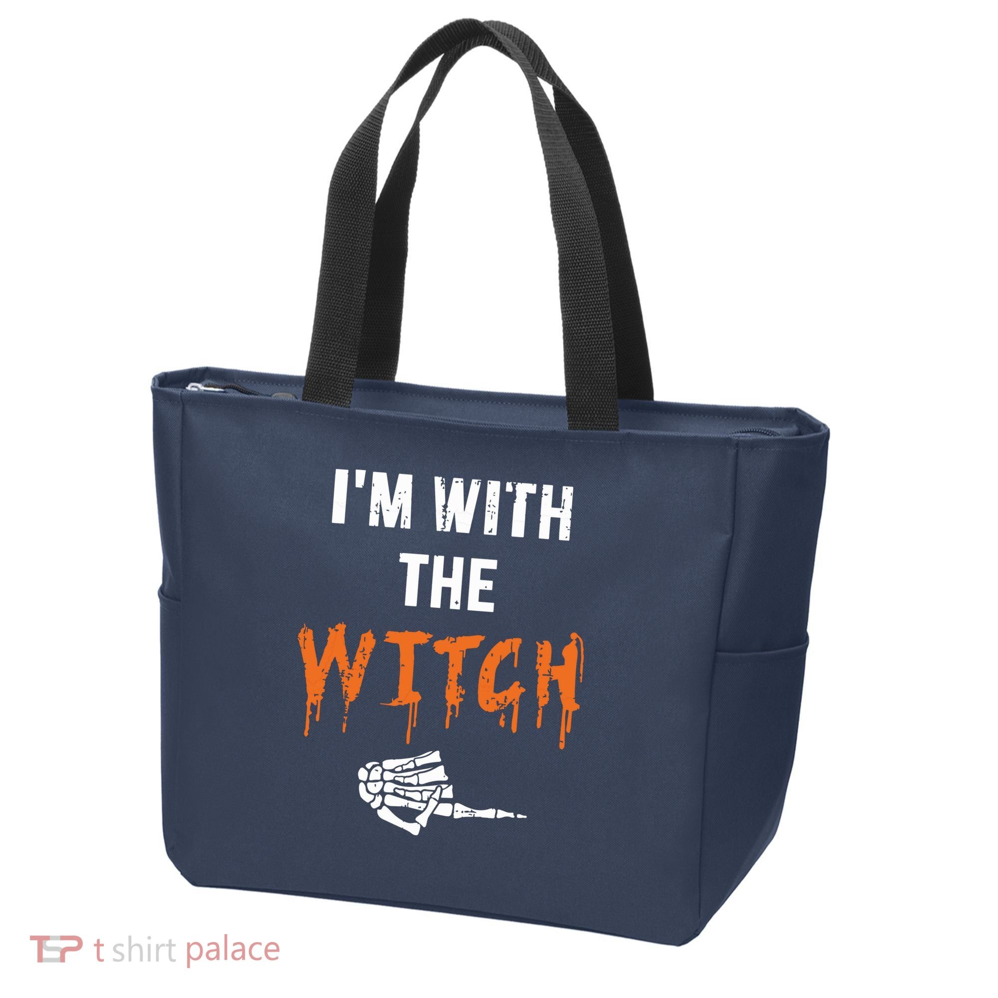 Halloween Shirt For Husbands I'm With The Witch She Be Crazy Tote Bag