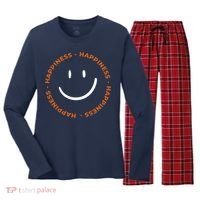 Happiness Smiley Face Be Happy Inspirational Women's Long Sleeve Flannel Pajama Set  thumb 0