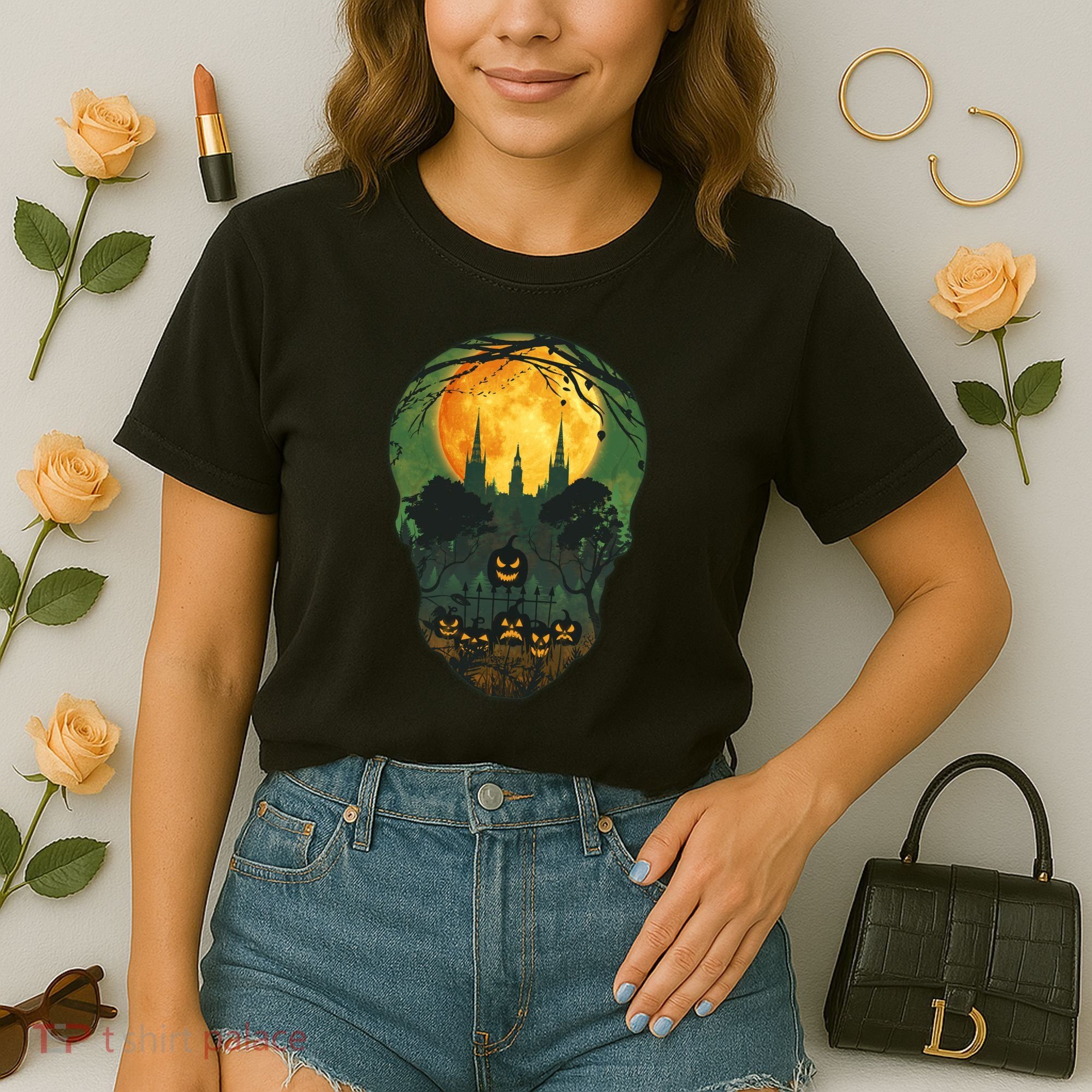 Halloween Spooky Full Moon Castle Skull Comfort Colors Boxy T-Shirt