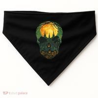 Halloween Spooky Full Moon Castle Skull USA-Made Doggie Bandana thumb 0