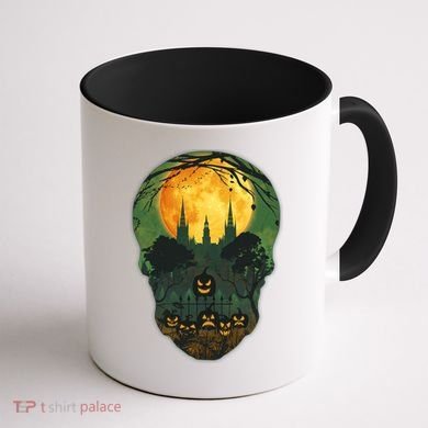 Halloween Spooky Full Moon Castle Skull Coffee Mug back