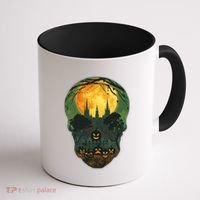 Halloween Spooky Full Moon Castle Skull Coffee Mug thumb 1