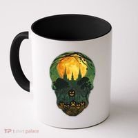 Halloween Spooky Full Moon Castle Skull Coffee Mug thumb 0
