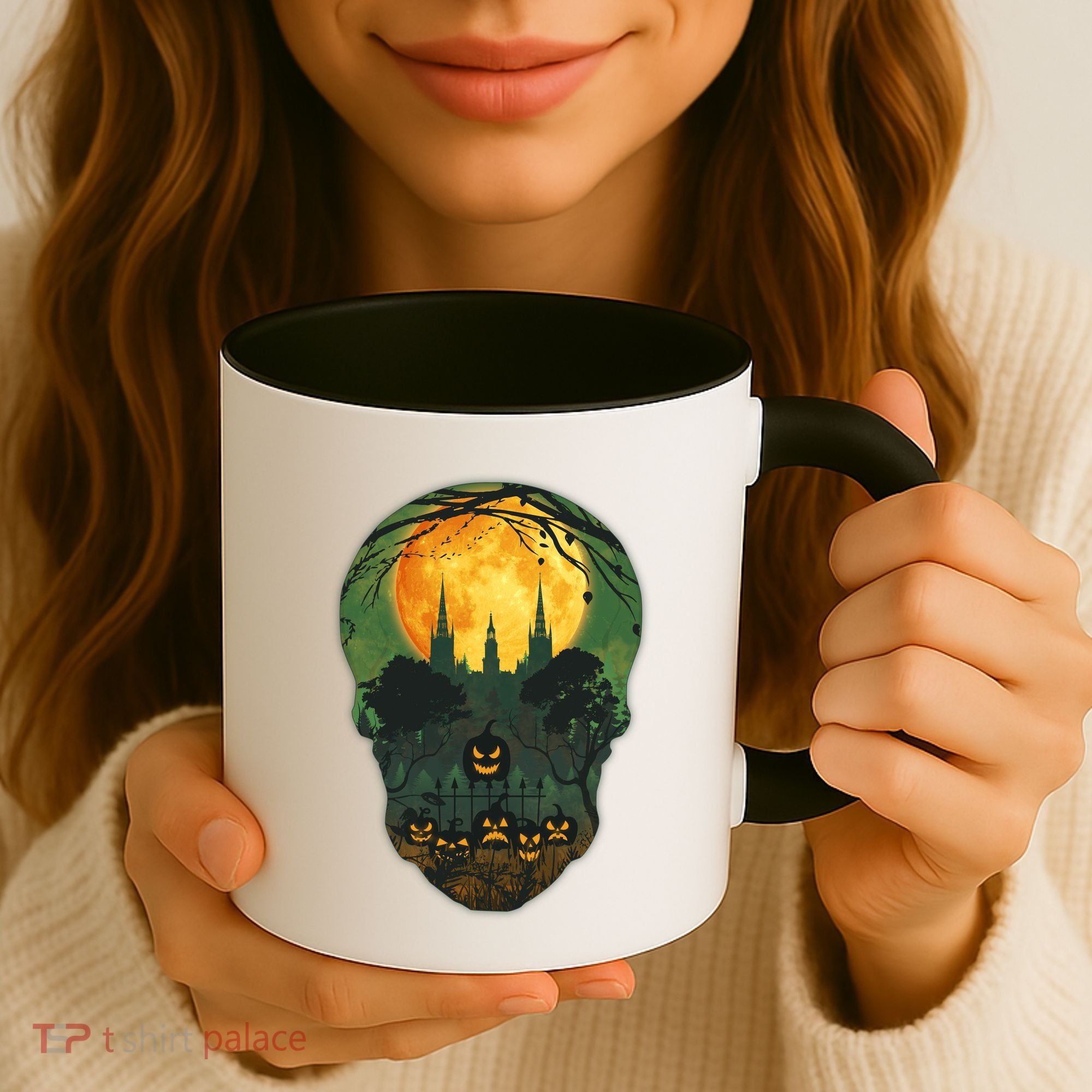 Halloween Spooky Full Moon Castle Skull Coffee Mug