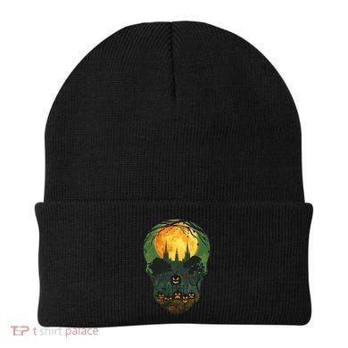 Halloween Spooky Full Moon Castle Skull Beanie