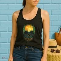 Halloween Spooky Full Moon Castle Skull Women's Tank Top thumb 2
