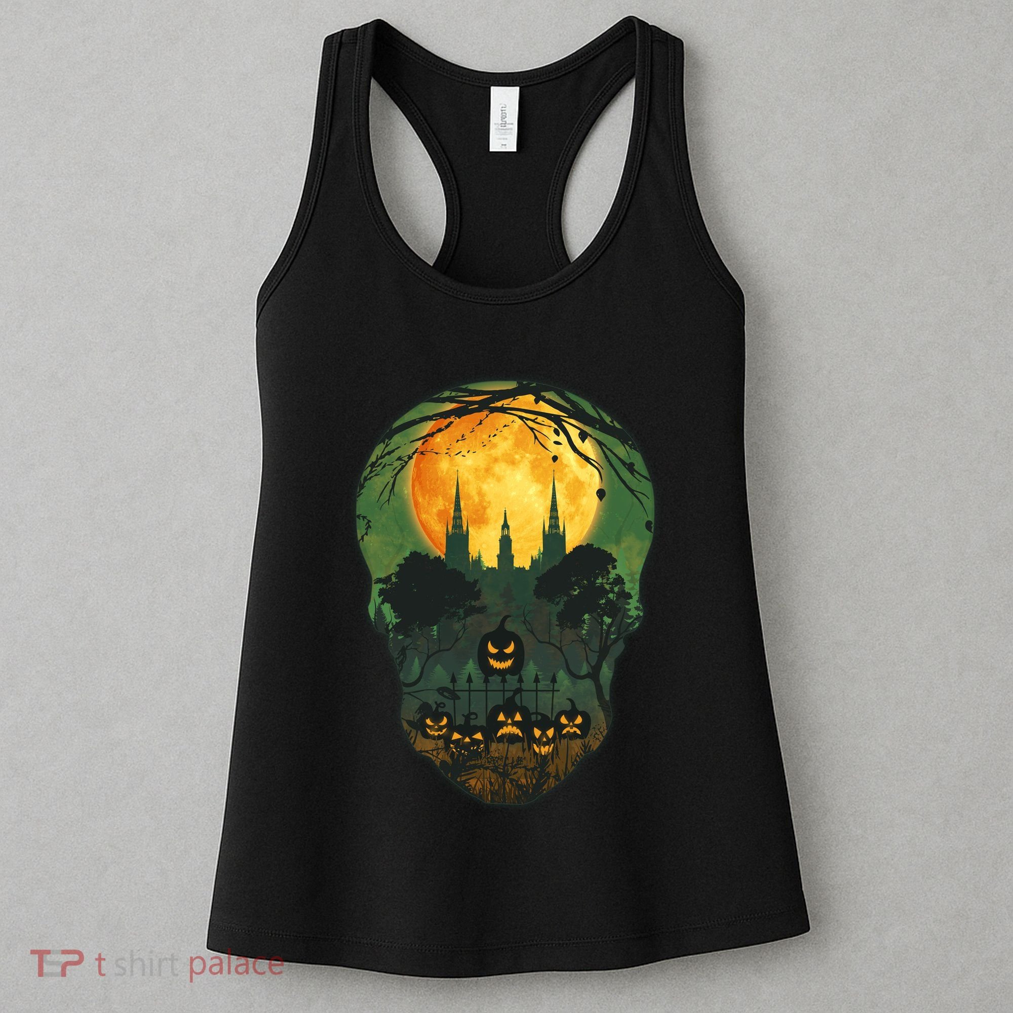Halloween Spooky Full Moon Castle Skull Women's Tank Top