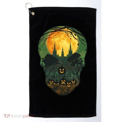 Halloween Spooky Full Moon Castle Skull Golf Towel