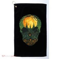 Halloween Spooky Full Moon Castle Skull Golf Towel thumb 0