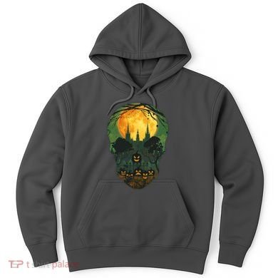 Halloween Spooky Full Moon Castle Skull Hoodie