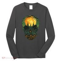 Halloween Spooky Full Moon Castle Skull Long Sleeve Shirt thumb 0