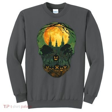 Halloween Spooky Full Moon Castle Skull Sweatshirt