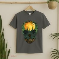 Halloween Spooky Full Moon Castle Skull T-Shirt thumb 2