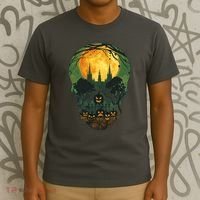 Halloween Spooky Full Moon Castle Skull T-Shirt thumb 3