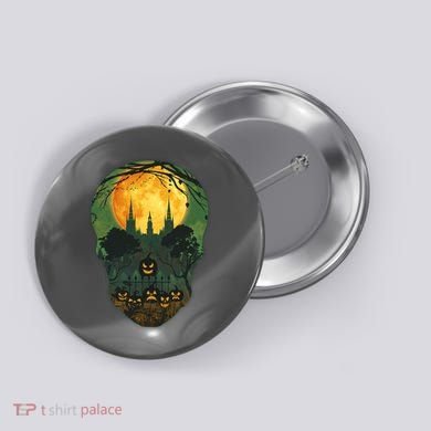 Halloween Spooky Full Moon Castle Skull Button