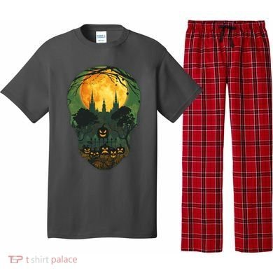 Halloween Spooky Full Moon Castle Skull Pajama Set
