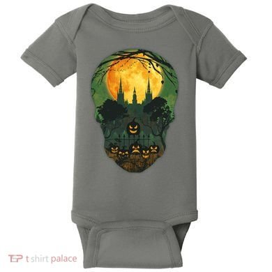 Halloween Spooky Full Moon Castle Skull Baby Bodysuit
