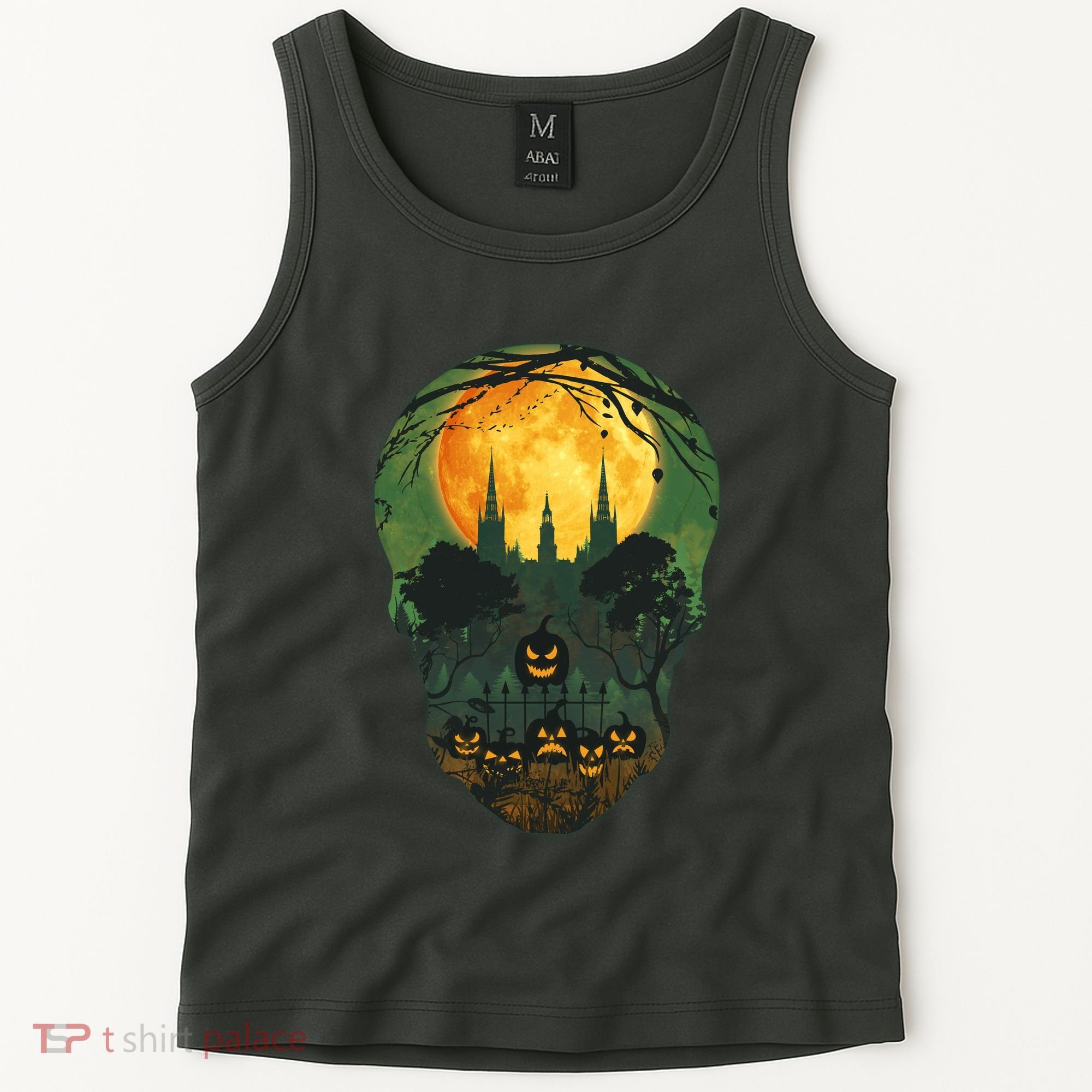 Halloween Spooky Full Moon Castle Skull Tank Top
