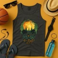 Halloween Spooky Full Moon Castle Skull Tank Top thumb 4
